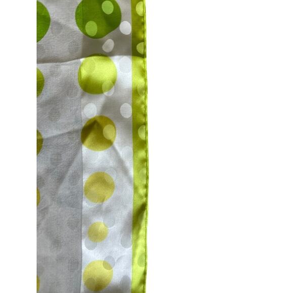 Oscar De La Renta Silk Scarf Womens Polka Dot Green Oblong 11" x 52" Rectangle - Picture 4 of 7